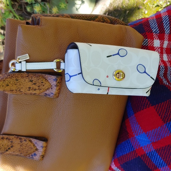 COACH Racquet Eyeglass Case with Bag Clip in Signature Coated Canvas, White - Picture 4 of 16